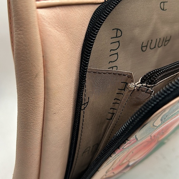 Anna Anuschka Light Pink Hand Painted Floral Leather Crossbody Bag Purse 🌸🌸 - Picture 7 of 9